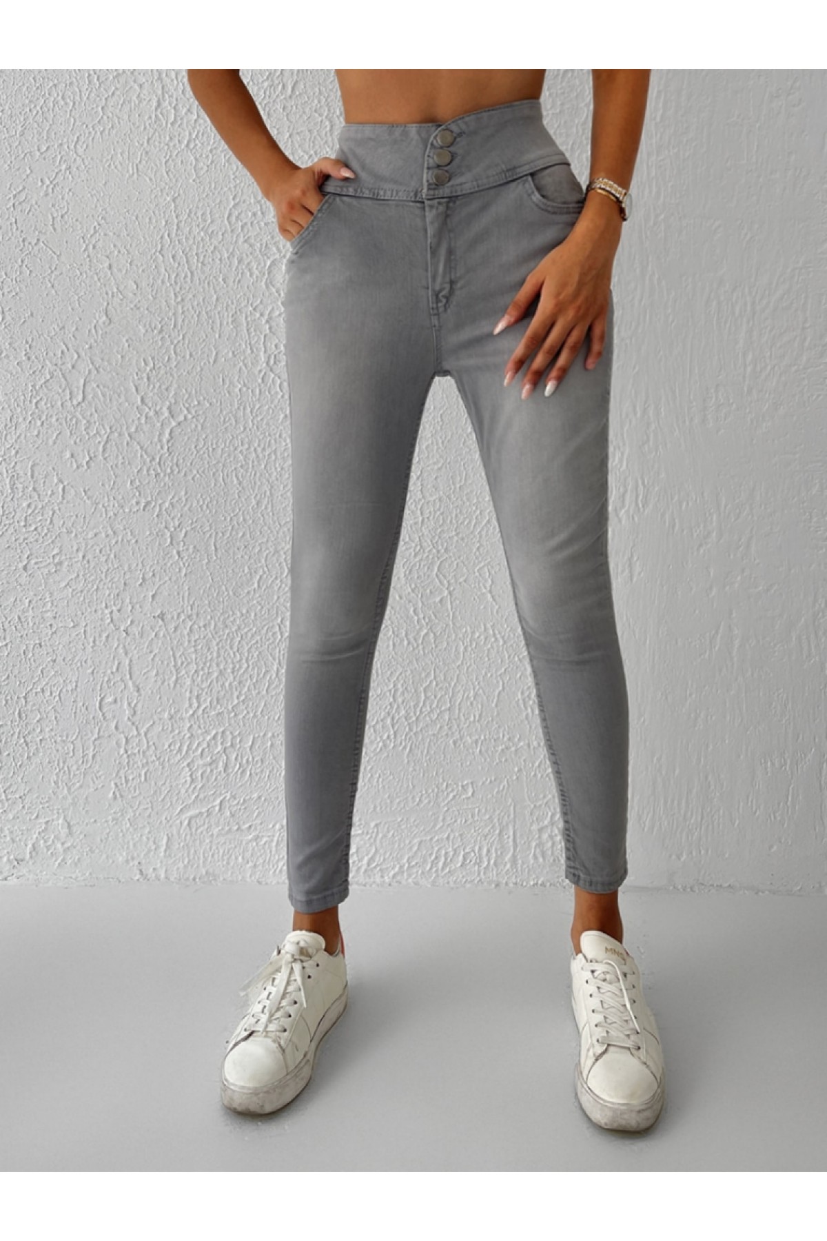 Yüksel Bel Likralı Kot Pantolon (Gri), 38357
